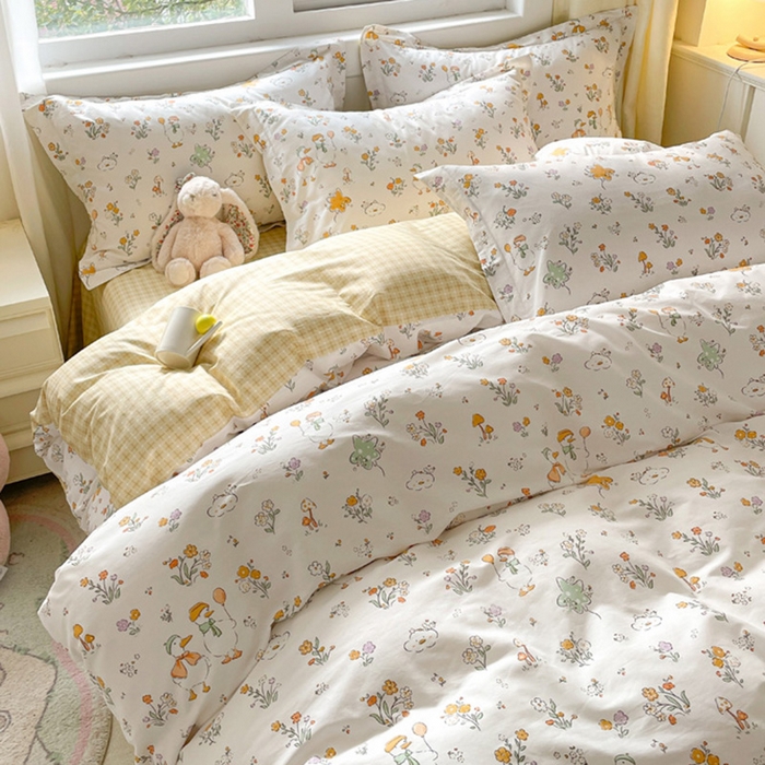 91家纺网 家纺一手货源 找家纺 涵宸家纺 2024新款全棉小清新印花单品套件--单被套 开心鸭