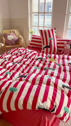 91家纺网 家纺一手货源 找家纺 千朵 2024新款全棉四件套 领结猫