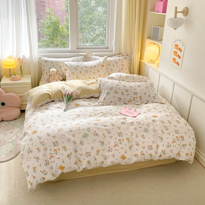 91家纺网 家纺一手货源 找家纺 涵宸家纺 2024新款全棉小清新印花单品套件--单被套 开心鸭