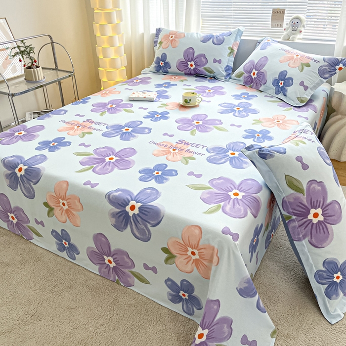 91家纺网 家纺一手货源 找家纺 涵宸家纺 2024新款全棉小清新印花单品套件--单床单 床单-花季