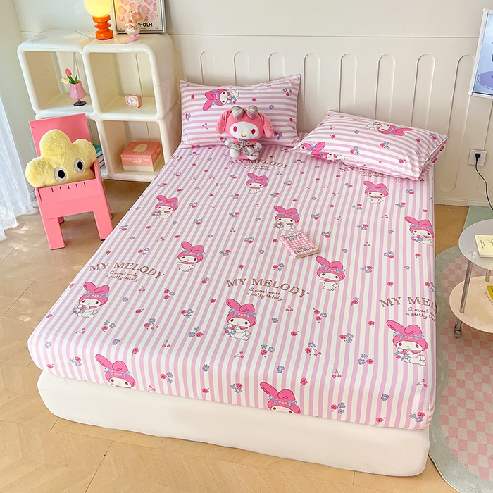 91家纺网 家纺一手货源 找家纺 博雅 2024新款三丽鸥正版授权全棉活性印花单床笠 花园美乐蒂