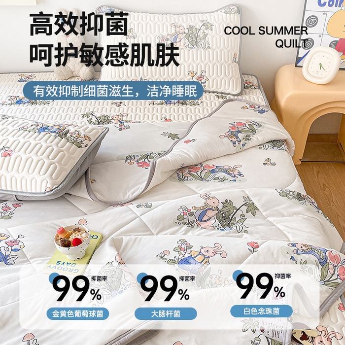 91家纺网 家纺一手货源 找家纺 布卢姆床垫 2025新款A类凉感丝数码印花夏被凉席四件套 兔子先生