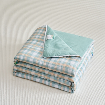 91家纺网 家纺一手货源 找家纺 畅销被业 2025新款水洗棉印花夏被夏凉被空调被 小绿格