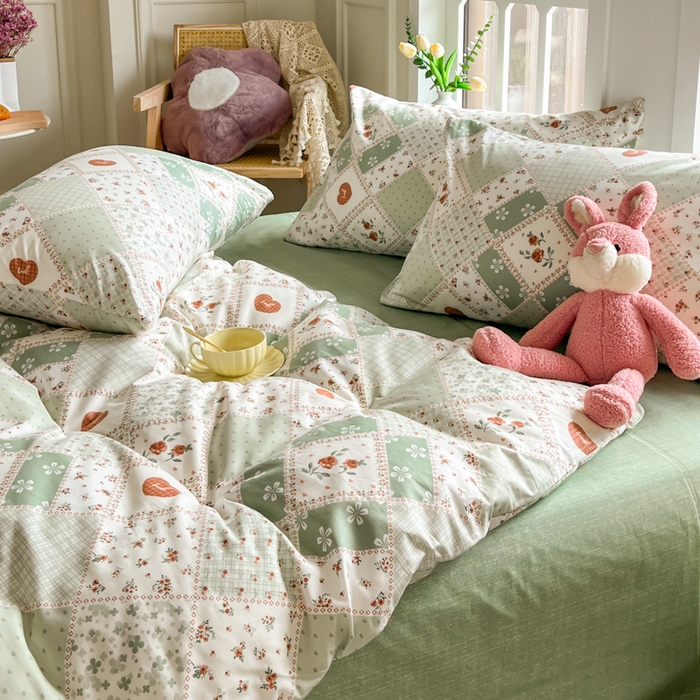 91家纺网 家纺一手货源 找家纺 千朵 2024新款全棉四件套 暮雪绿