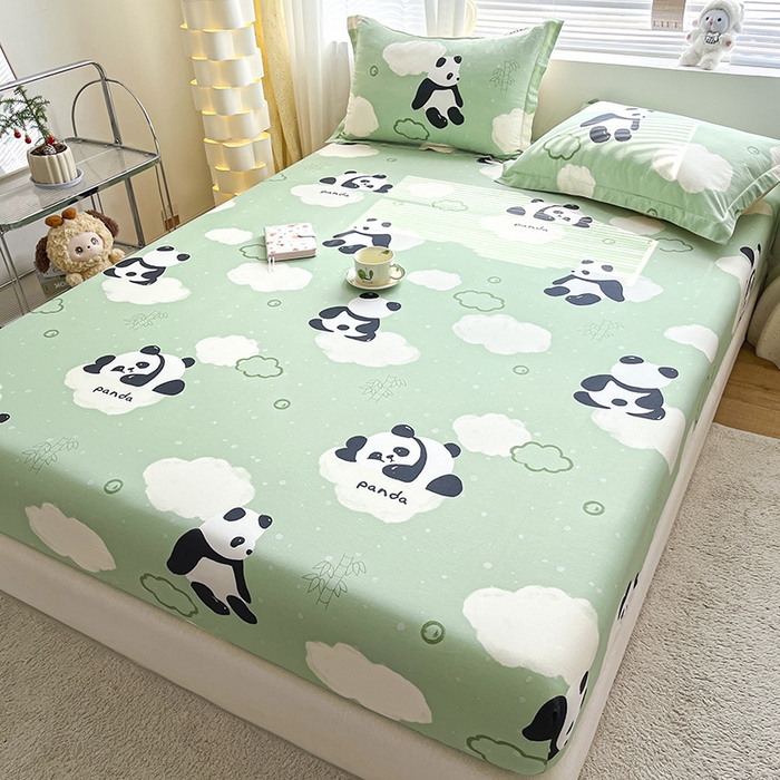 91家纺网 家纺一手货源 找家纺 涵宸家纺 2024新款全棉小清新印花单品套件--单床笠 床笠-云影熊