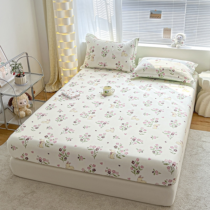 91家纺网 家纺一手货源 找家纺 涵宸家纺 2024新款全棉小清新印花单品套件--单床笠 床笠-甜糖奶咖