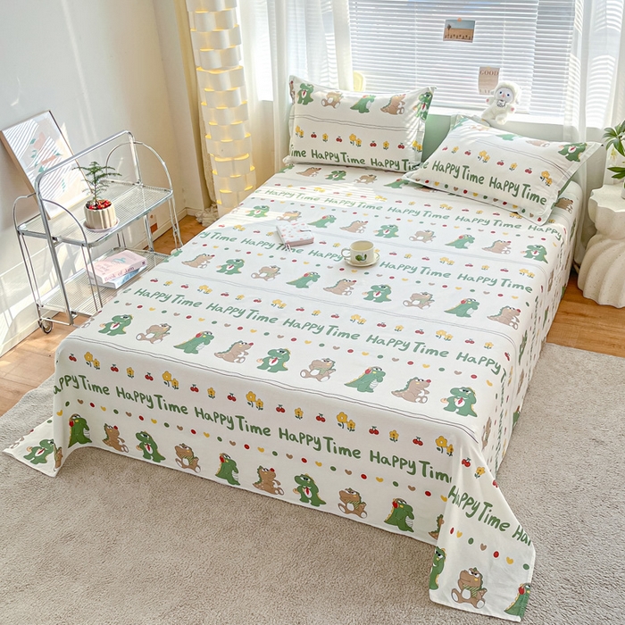 91家纺网 家纺一手货源 找家纺 涵宸家纺 2024新款全棉小清新印花单品套件--单床单 床单-功夫龙仔