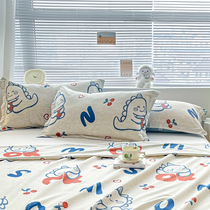 91家纺网 家纺一手货源 找家纺 涵宸家纺 2024新款全棉小清新印花单品套件--单枕套 枕套-皮皮龙