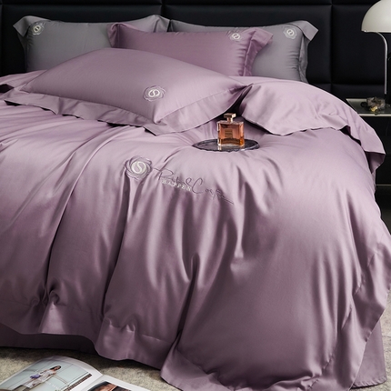 榻尚家居 2024新款80S长绒棉纯色绣花系列四件套--静谧系列 静谧-紫