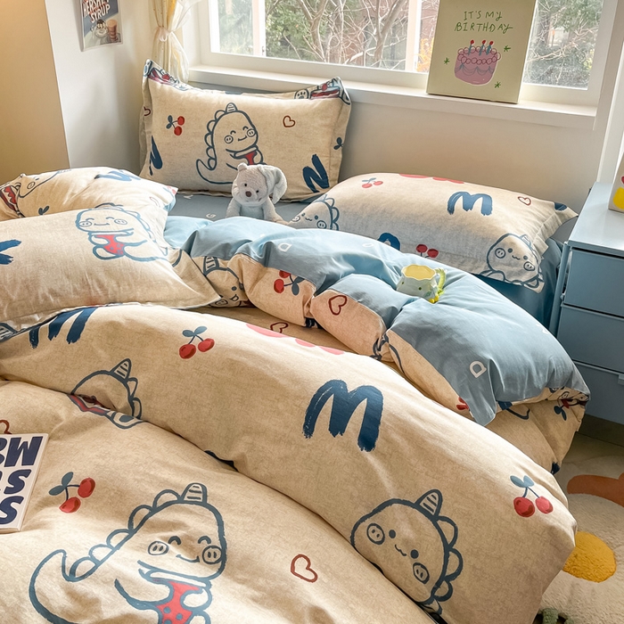 91家纺网 家纺一手货源 找家纺 涵宸家纺 2024新款全棉小清新印花单品套件--单被套 皮皮龙