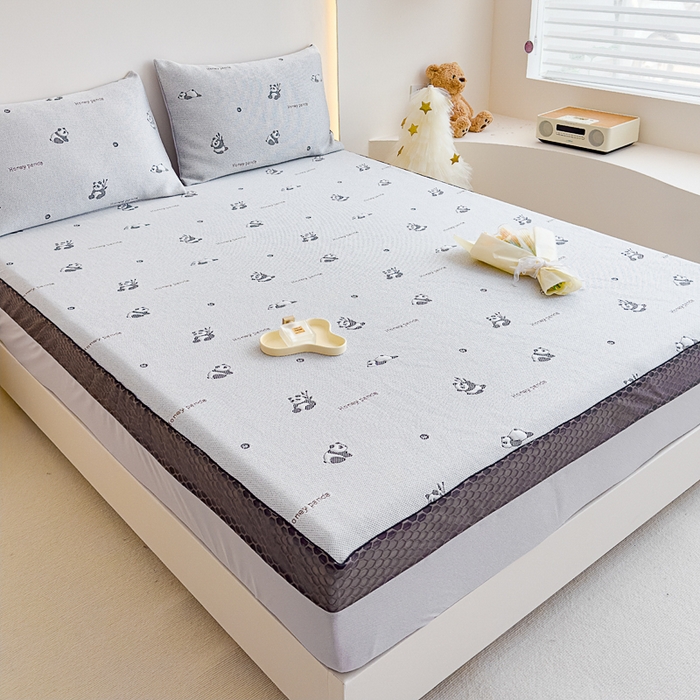 91家纺网 家纺一手货源 找家纺 邦妮家纺 2024新款A类凉感丝床笠凉席床垫30公分内可用 欢乐熊-灰