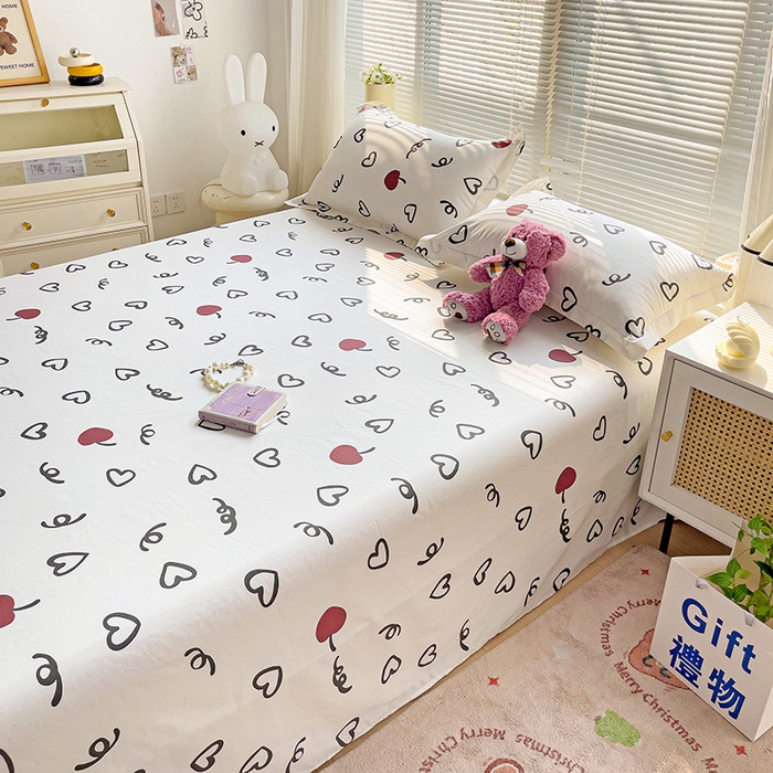 91家纺网 家纺一手货源 找家纺 大柏树 2025新款全棉13376印花四件套系列（可定制）-单床单 比心-红