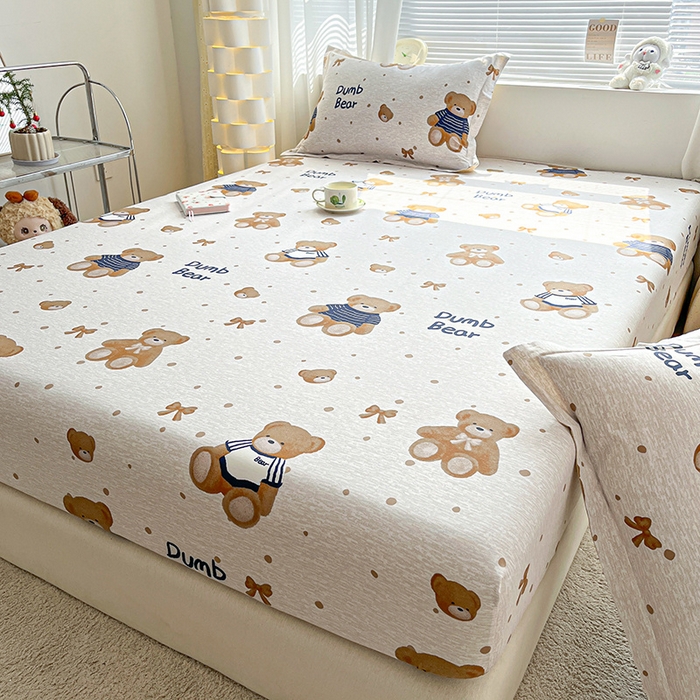 91家纺网 家纺一手货源 找家纺 涵宸家纺 2024新款全棉小清新印花单品套件--单床笠 床笠-布偶熊