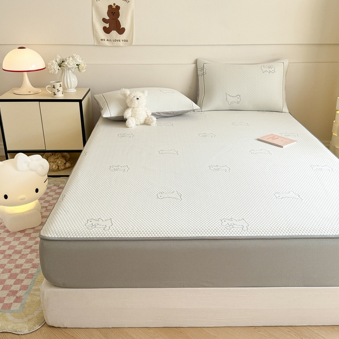 91家纺网 家纺一手货源 找家纺 慕尚家纺 2025新款卡通凉豆豆凉感冰丝席凉席 床笠款-小怪兽