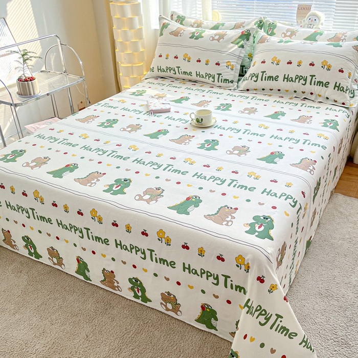 91家纺网 家纺一手货源 找家纺 涵宸家纺 2024新款全棉小清新印花单品套件--单床单 床单-功夫龙仔