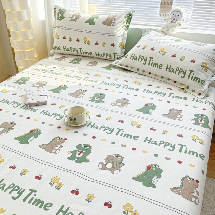 91家纺网 家纺一手货源 找家纺 涵宸家纺 2024新款全棉小清新印花单品套件--单床单 床单-功夫龙仔