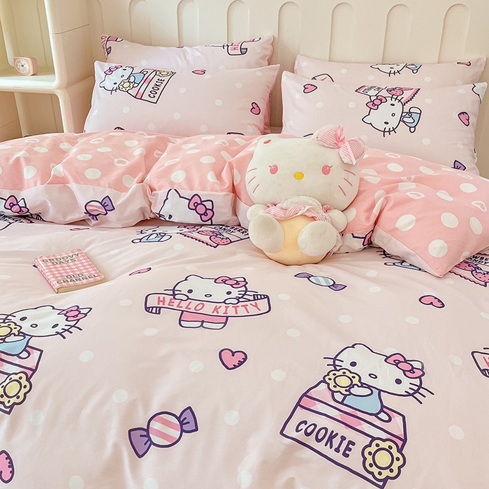 91家纺网 家纺一手货源 找家纺 博雅 2024新款全棉三丽鸥AB版活性印花四件套 游玩kt