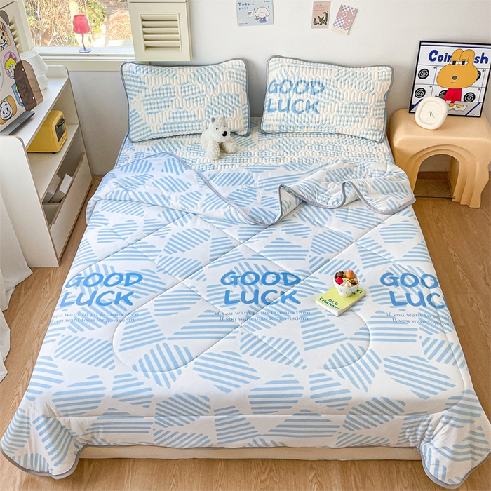 91家纺网 家纺一手货源 找家纺 布卢姆床垫 2025新款A类凉感丝数码印花夏被凉席四件套 几何