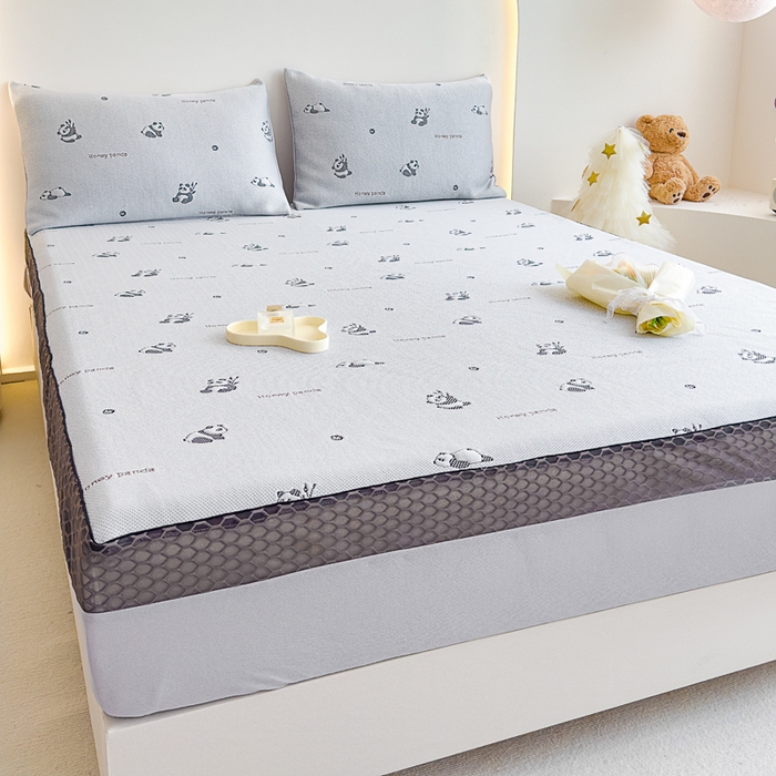 91家纺网 家纺一手货源 找家纺 邦妮家纺 2024新款A类凉感丝床笠凉席床垫30公分内可用 欢乐熊-灰