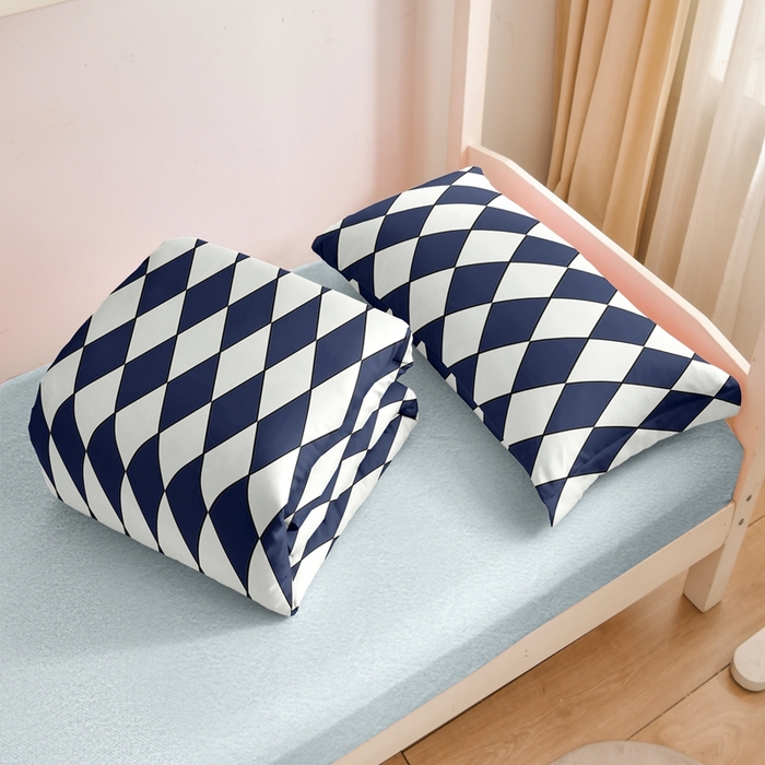 91家纺网 家纺一手货源 找家纺 啊雅家居 床上用品水洗棉印花五件套七件套 日系凌格蓝