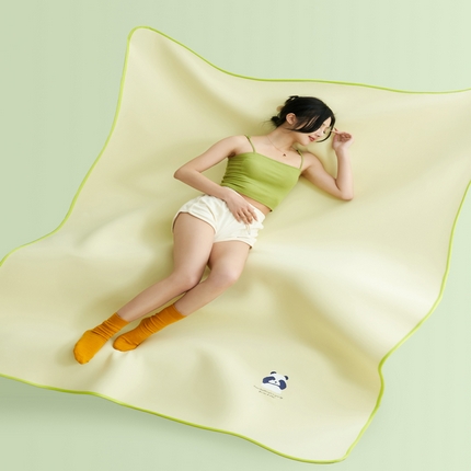 91家纺网 家纺一手货源 找家纺 晨曦家纺 2024新款可爱熊猫冻冻凉感席3D空气感凉席 熊猫冻感席-冰激凌香草色