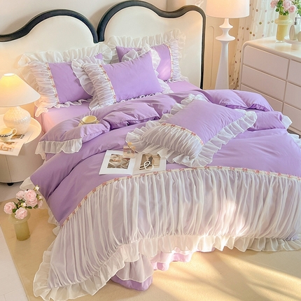 91家纺网 家纺一手货源 找家纺 （总）芭比蔓家纺 2024新款雪纺磨毛四件套-春色系列