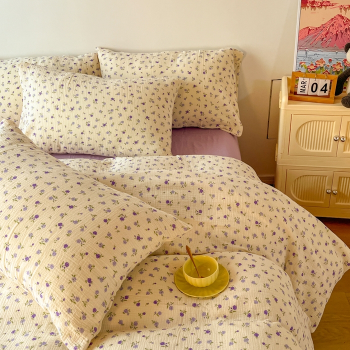 91家纺网 家纺一手货源 找家纺 千朵 2024新款全棉双层纱四件套 甜心紫