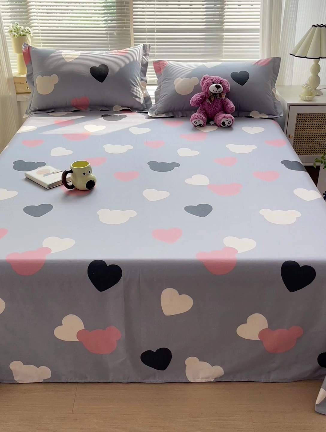 91家纺网 家纺一手货源 找家纺 大柏树 2025新款全棉13376印花四件套系列（可定制）-单床单 小爱恋