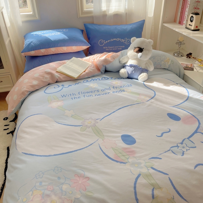 91家纺网 家纺一手货源 找家纺 星座 2025大版全棉三丽鸥四件套 花园玉桂狗