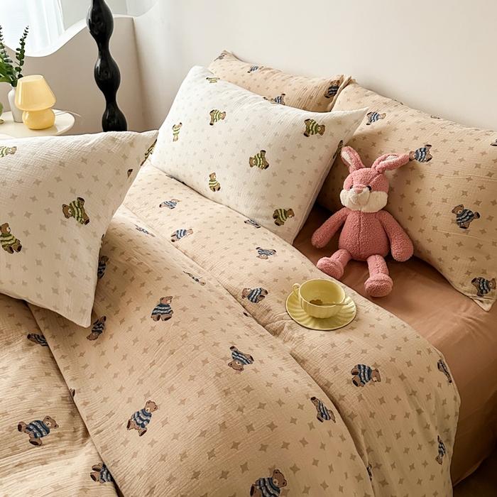 91家纺网 家纺一手货源 找家纺 （总）千朵 2024新款全棉双层纱四件套