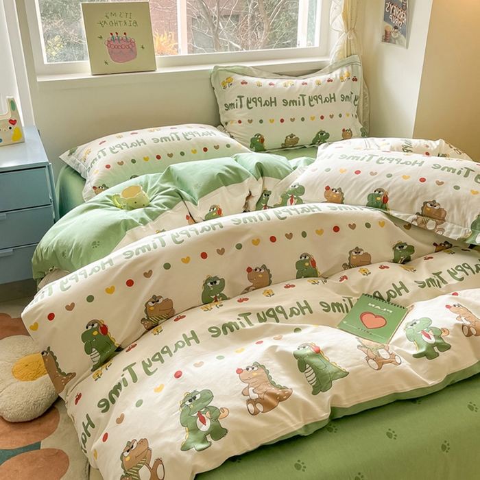 91家纺网 家纺一手货源 找家纺 涵宸家纺 2024新款全棉小清新印花单品套件--单被套 功夫龙仔