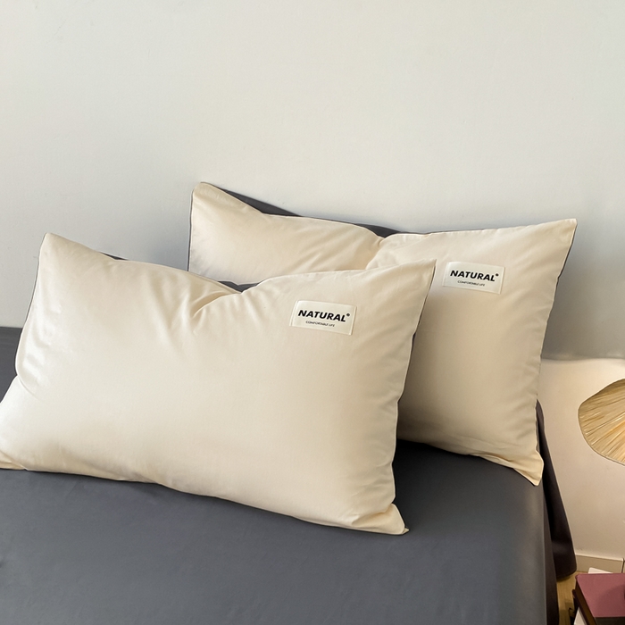 91家纺网 家纺一手货源 找家纺 芊寻家居 2024新款13372全棉纯色四件套无印良品风简约套件 奶茶-深灰