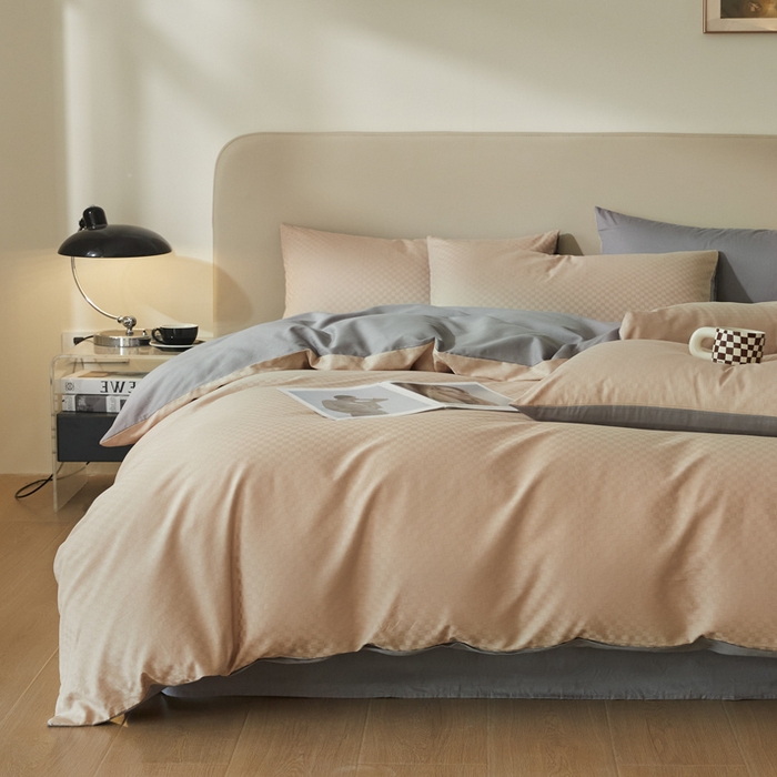 91家纺网 家纺一手货源 找家纺 涵宸家纺 2024新款全棉提花四件套-菲比 菲比-莎灰