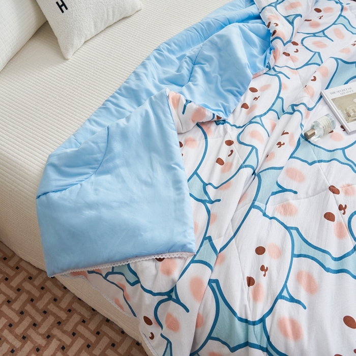 91家纺网 家纺一手货源 找家纺 畅销被业 2025新款水洗棉印花夏被夏凉被空调被 可爱蓝兔