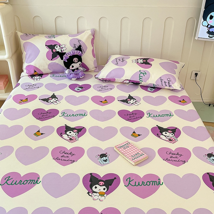 91家纺网 家纺一手货源 找家纺 博雅 2024新款三丽鸥正版授权全棉活性印花单床笠 心心库洛米