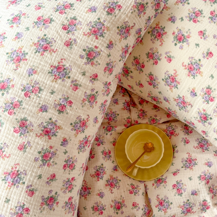 91家纺网 家纺一手货源 找家纺 千朵 2024新款全棉双层纱四件套 紫薇