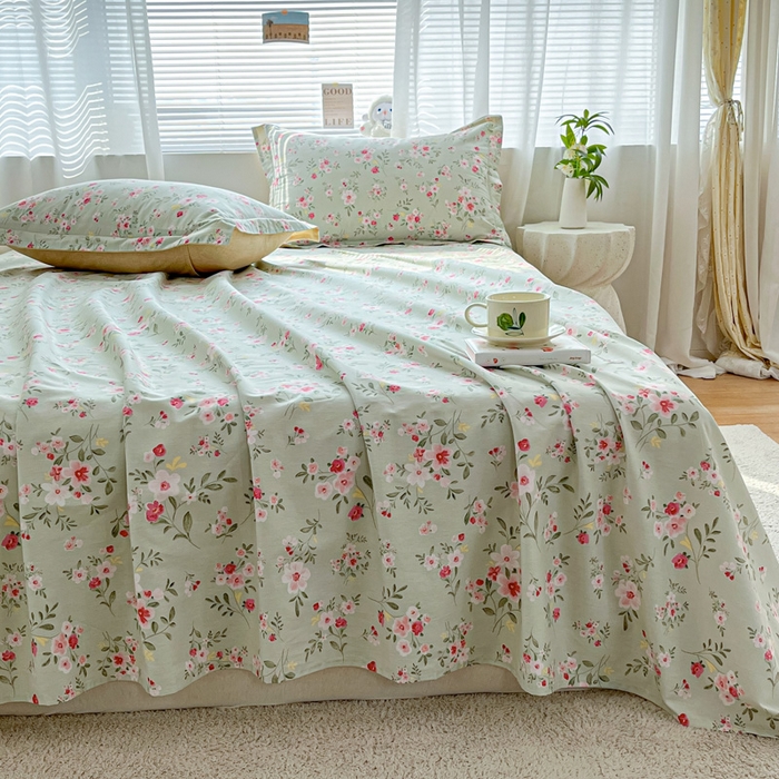 91家纺网 家纺一手货源 找家纺 涵宸家纺 2024新款全棉小清新印花单品套件--单床单 床单-浅香