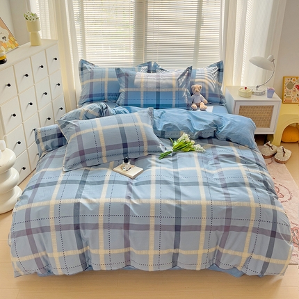 91家纺网 家纺一手货源 找家纺 大柏树 2025新款全棉13376印花四件套系列（可定制）-床单四件套 卡洛塔-蓝