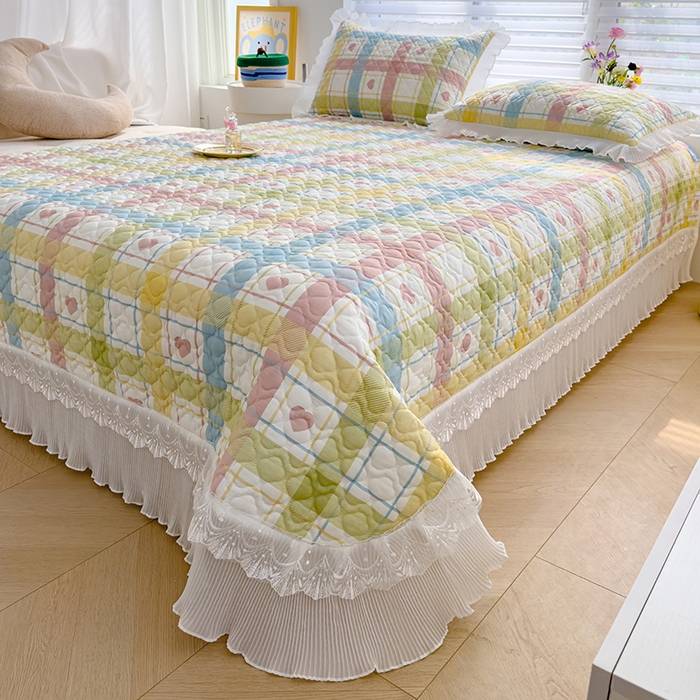 91家纺网 家纺一手货源 找家纺 冬然 2023新款全棉床盖纯棉床盖夹棉床单全棉床单纯棉床单爱心格-粉