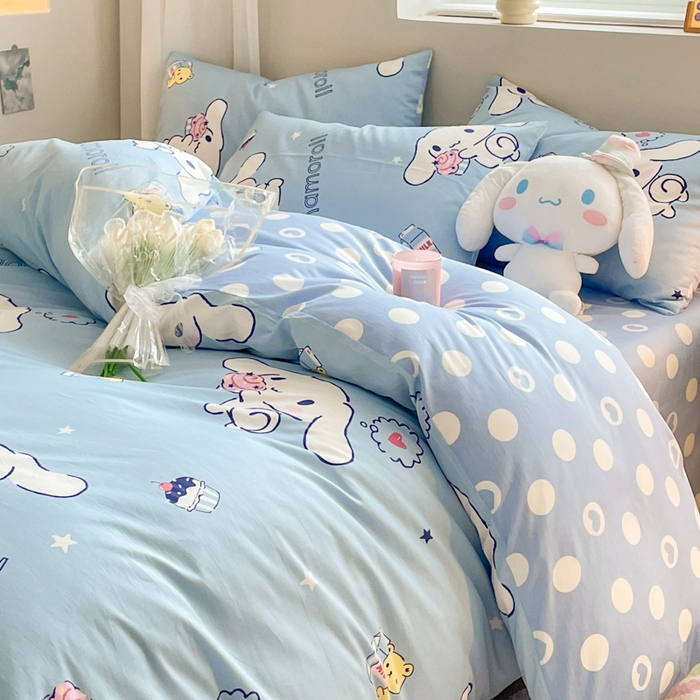 91家纺网 家纺一手货源 找家纺 博雅 2024新款全棉三丽鸥AB版活性印花四件套 甜品玉桂狗