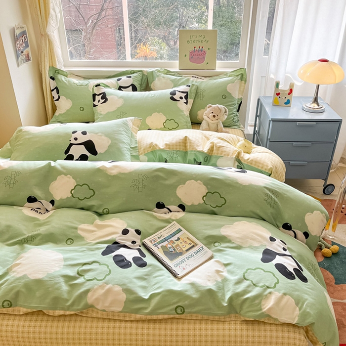 91家纺网 家纺一手货源 找家纺 涵宸家纺 2024新款全棉小清新印花单品套件--单被套 云影熊