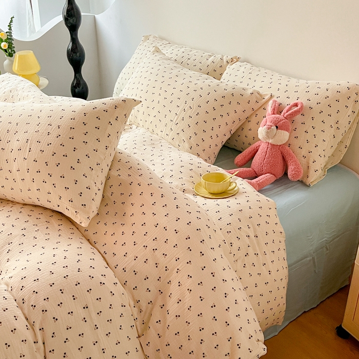 91家纺网 家纺一手货源 找家纺 千朵 2024新款全棉双层纱四件套 可可樱桃