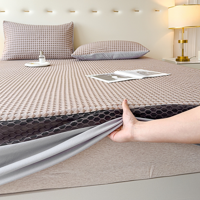 91家纺网 家纺一手货源 找家纺 邦妮家纺 2024新款A类凉感丝床笠凉席床垫30公分内可用 凉感-咖色