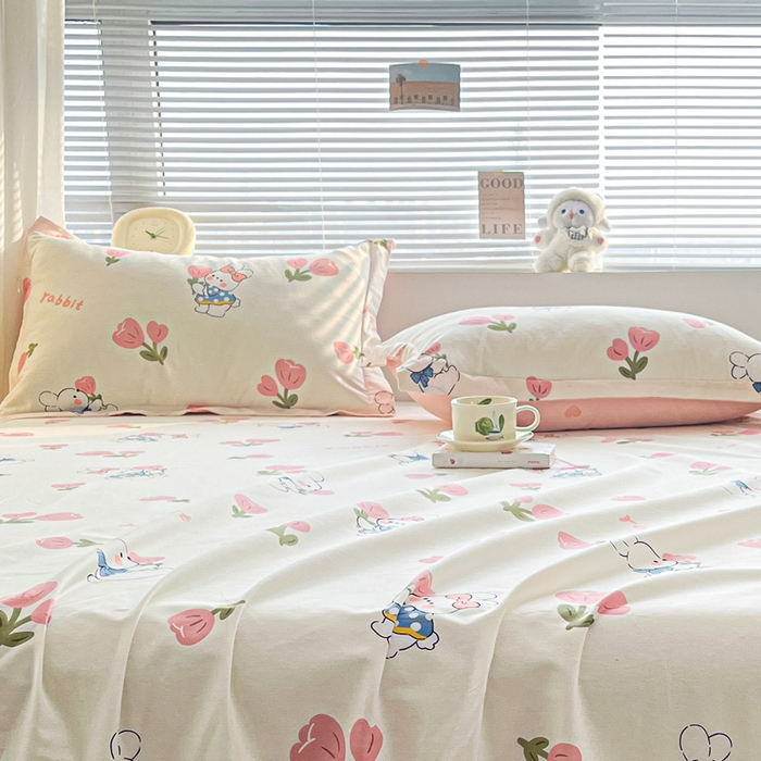 91家纺网 家纺一手货源 找家纺 涵宸家纺 2024新款全棉小清新印花单品套件--单枕套 枕套-花丛兔