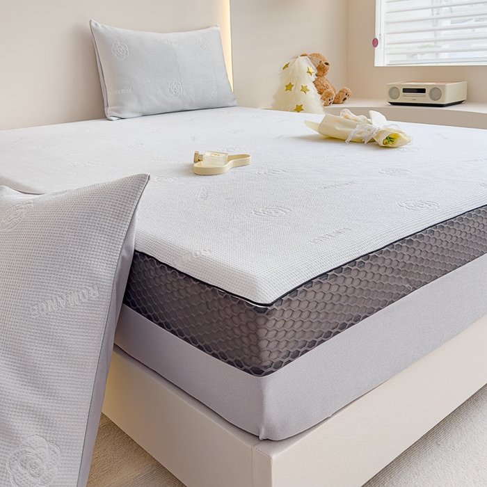 91家纺网 家纺一手货源 找家纺 邦妮家纺 2024新款A类凉感丝床笠凉席床垫30公分内可用 花语-灰