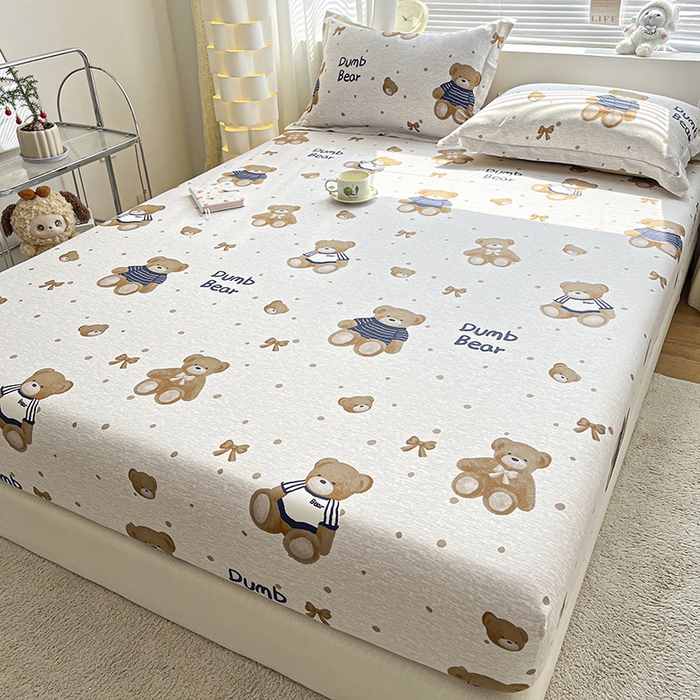 91家纺网 家纺一手货源 找家纺 涵宸家纺 2024新款全棉小清新印花单品套件--单床笠 床笠-布偶熊