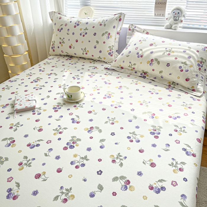 91家纺网 家纺一手货源 找家纺 涵宸家纺 2024新款全棉小清新印花单品套件--单床单 床单-樱桃可可