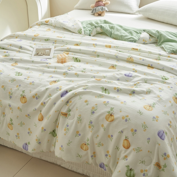 91家纺网 家纺一手货源 找家纺 畅销被业 2025新款水洗棉印花夏被夏凉被空调被 多彩小南瓜