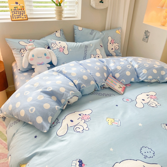 91家纺网 家纺一手货源 找家纺 博雅 2024新款全棉三丽鸥AB版活性印花四件套 甜品玉桂狗