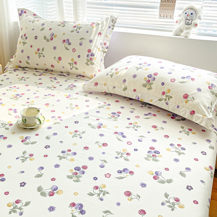 91家纺网 家纺一手货源 找家纺 涵宸家纺 2024新款全棉小清新印花单品套件--单枕套 枕套-樱桃可可